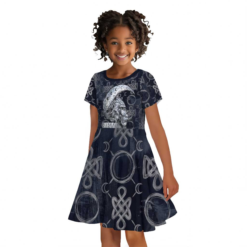 Khonsu Ancient Egyptian Kid Short Sleeve Dress with Dark Celtic Knot Pattern, Baboon Guardian Symbol, and Moon Healer Motif - Wonder Print Shop