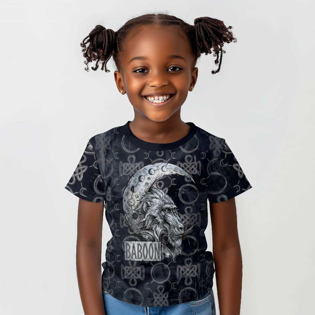 Khonsu Ancient Egyptian Kid T shirt with Dark Celtic Knot Pattern, Baboon Guardian Symbol, and Moon Healer Motif - Wonder Print Shop