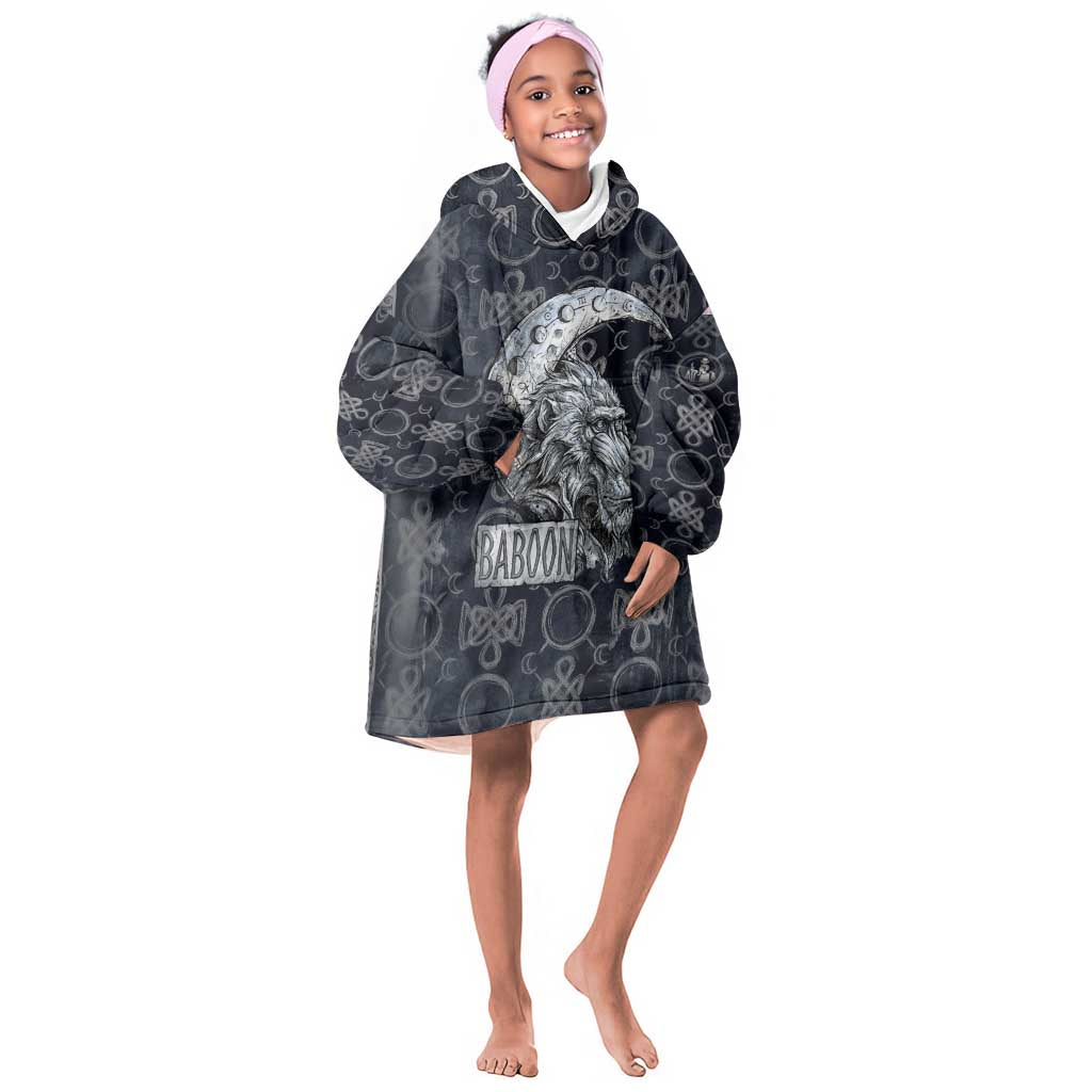 Khonsu Ancient Egyptian Kid Wearable Blanket Hoodie with Dark Celtic Knot Pattern, Baboon Guardian Symbol, and Moon Healer Motif - Wonder Print Shop