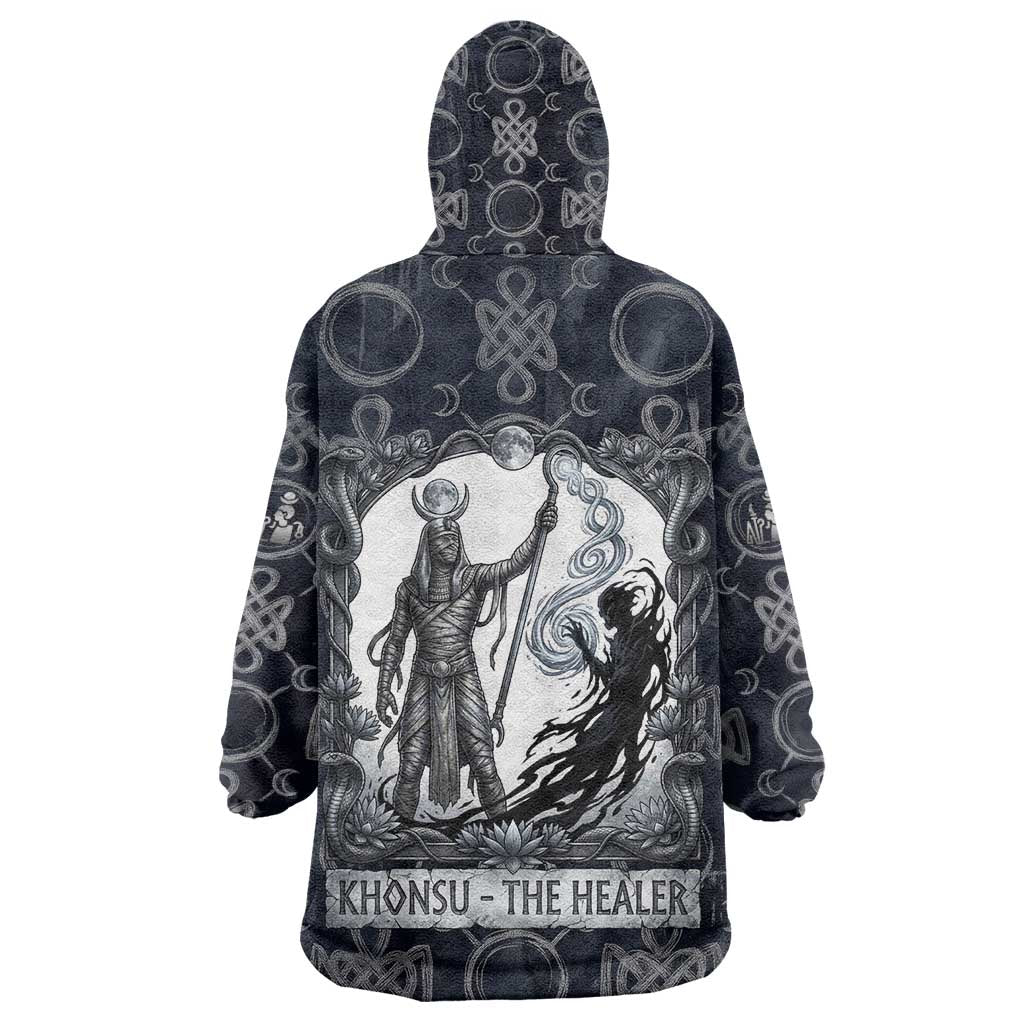 Khonsu Ancient Egyptian Kid Wearable Blanket Hoodie with Dark Celtic Knot Pattern, Baboon Guardian Symbol, and Moon Healer Motif - Wonder Print Shop