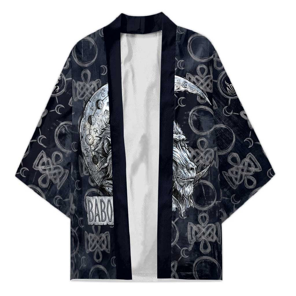 Khonsu Ancient Egyptian Kimono with Dark Celtic Knot Pattern, Baboon Guardian Symbol, and Moon Healer Motif - Wonder Print Shop
