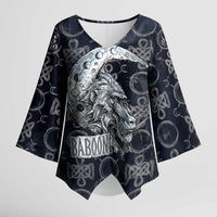 Khonsu Ancient Egyptian Kimono Sleeve Blouse with Dark Celtic Knot Pattern, Baboon Guardian Symbol, and Moon Healer Motif - Wonder Print Shop