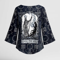 Khonsu Ancient Egyptian Kimono Sleeve Blouse with Dark Celtic Knot Pattern, Baboon Guardian Symbol, and Moon Healer Motif - Wonder Print Shop