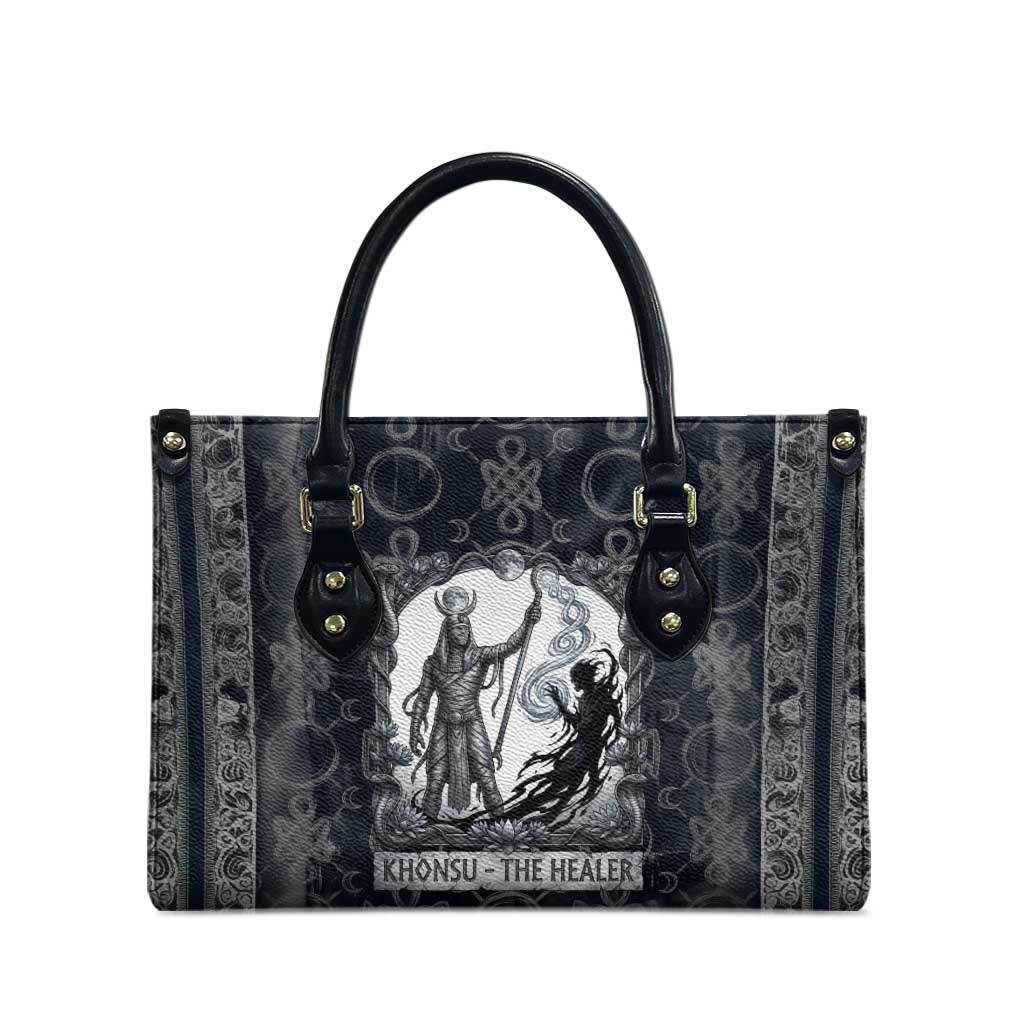 Khonsu Ancient Egyptian Leather Bag with Dark Celtic Knot Pattern, Baboon Guardian Symbol, and Moon Healer Motif - Wonder Print Shop