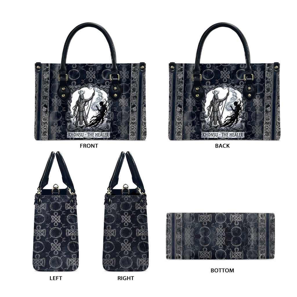 Khonsu Ancient Egyptian Leather Bag with Dark Celtic Knot Pattern, Baboon Guardian Symbol, and Moon Healer Motif - Wonder Print Shop