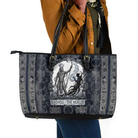 Khonsu Ancient Egyptian Leather Tote Bag with Dark Celtic Knot Pattern, Baboon Guardian Symbol, and Moon Healer Motif - Wonder Print Shop