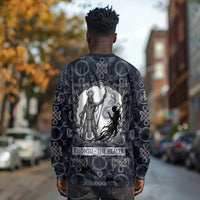 Khonsu Ancient Egyptian Long Sleeve Shirt with Dark Celtic Knot Pattern, Baboon Guardian Symbol, and Moon Healer Motif - Wonder Print Shop