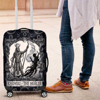 Khonsu Ancient Egyptian Luggage Cover with Dark Celtic Knot Pattern, Baboon Guardian Symbol, and Moon Healer Motif - Wonder Print Shop