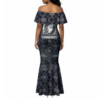 Khonsu Ancient Egyptian Mermaid Dress with Dark Celtic Knot Pattern, Baboon Guardian Symbol, and Moon Healer Motif - Wonder Print Shop