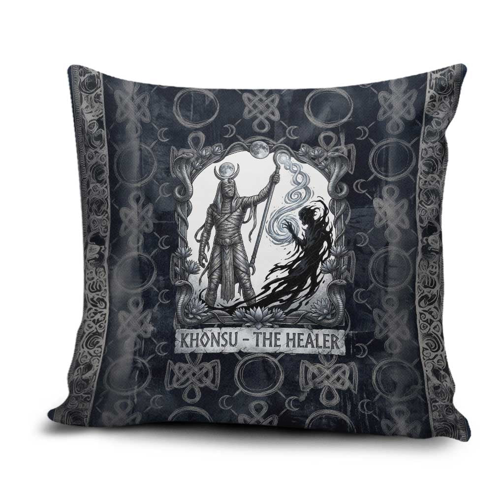 Khonsu Ancient Egyptian Pillow Cover with Dark Celtic Knot Pattern, Baboon Guardian Symbol, and Moon Healer Motif - Wonder Print Shop