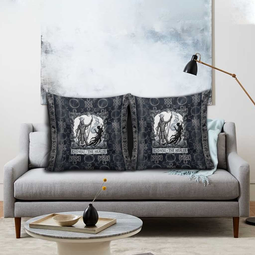 Khonsu Ancient Egyptian Pillow Cover with Dark Celtic Knot Pattern, Baboon Guardian Symbol, and Moon Healer Motif - Wonder Print Shop