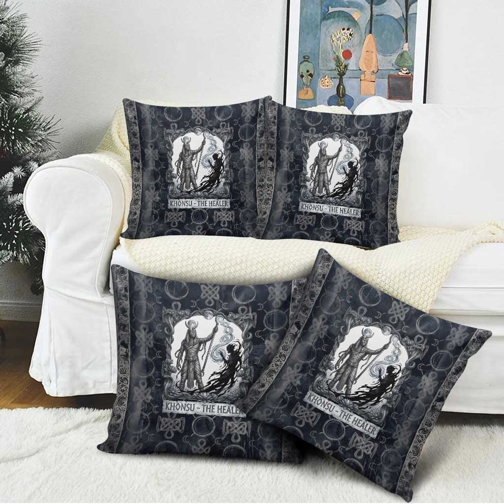 Khonsu Ancient Egyptian Pillow Cover with Dark Celtic Knot Pattern, Baboon Guardian Symbol, and Moon Healer Motif - Wonder Print Shop