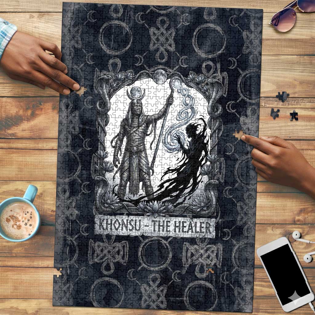 Khonsu Ancient Egyptian Puzzle with Dark Celtic Knot Pattern, Baboon Guardian Symbol, and Moon Healer Motif - Wonder Print Shop