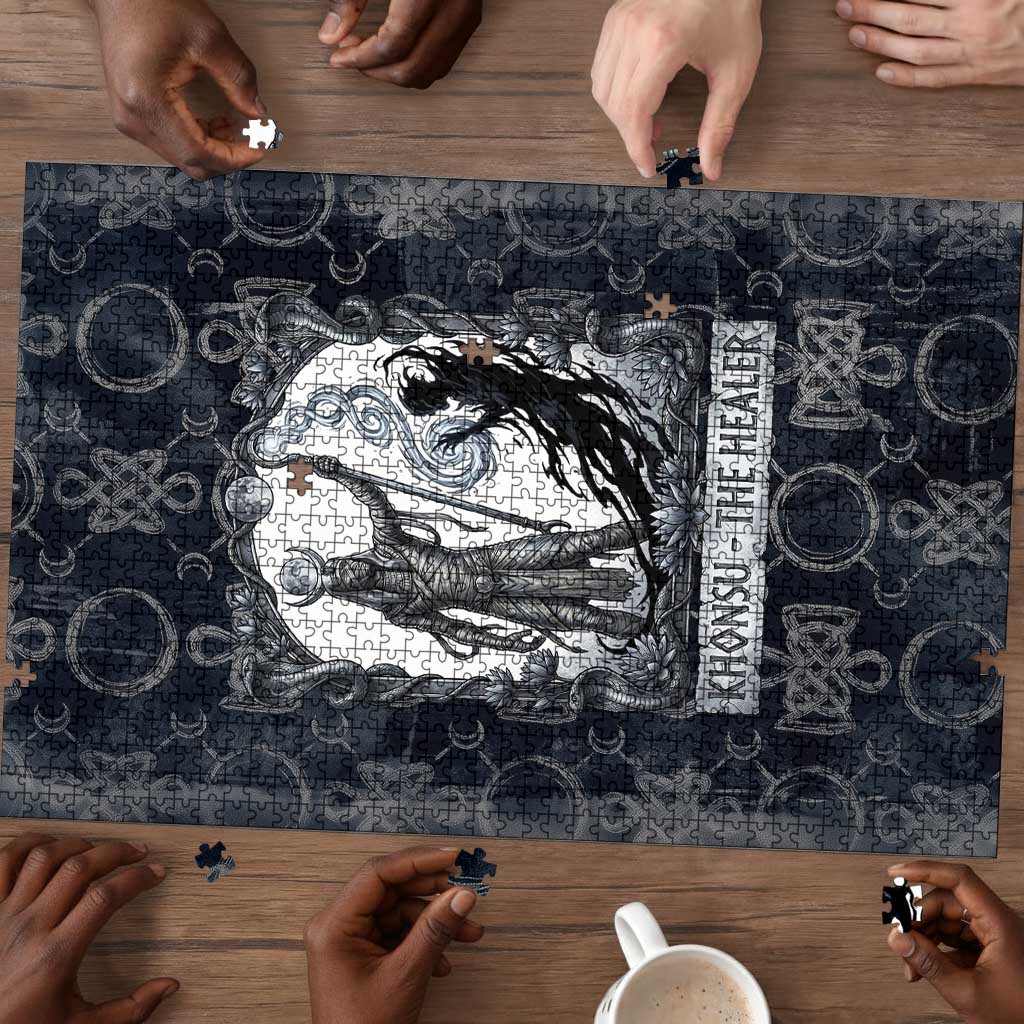 Khonsu Ancient Egyptian Puzzle with Dark Celtic Knot Pattern, Baboon Guardian Symbol, and Moon Healer Motif - Wonder Print Shop