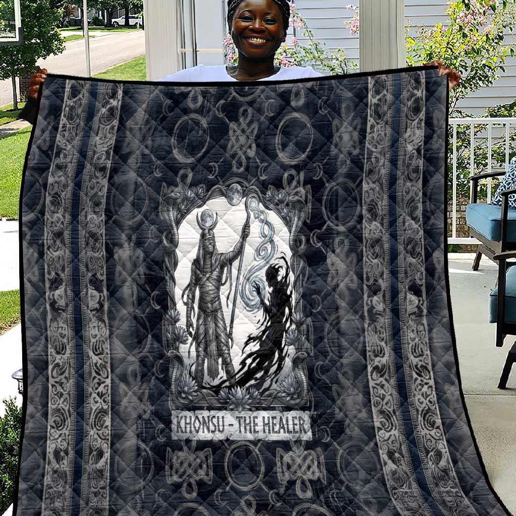 Khonsu Ancient Egyptian Quilt with Dark Celtic Knot Pattern, Baboon Guardian Symbol, and Moon Healer Motif - Wonder Print Shop