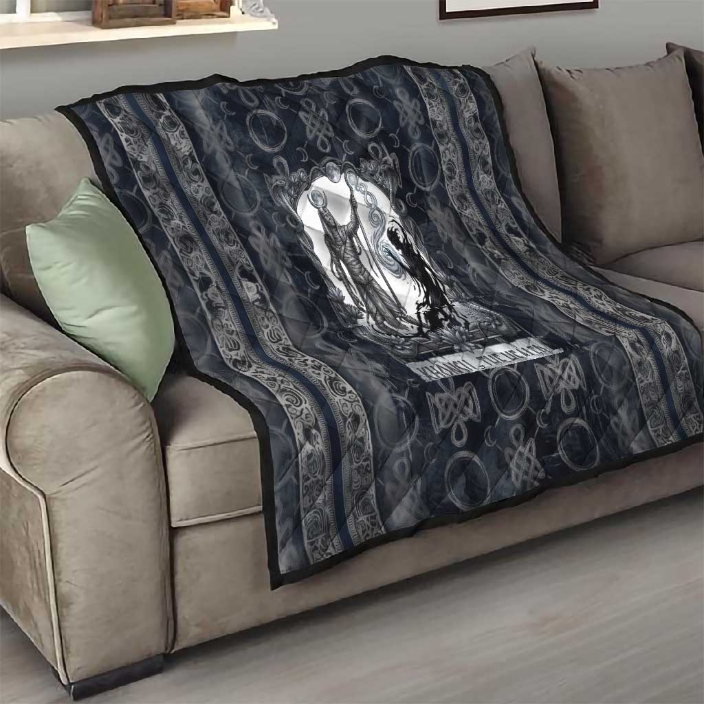 Khonsu Ancient Egyptian Quilt with Dark Celtic Knot Pattern, Baboon Guardian Symbol, and Moon Healer Motif - Wonder Print Shop