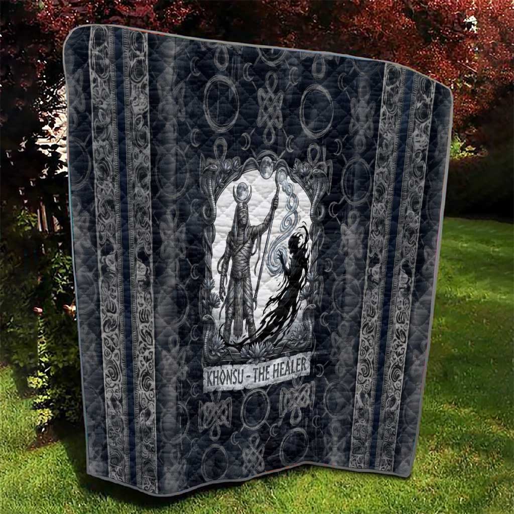 Khonsu Ancient Egyptian Quilt with Dark Celtic Knot Pattern, Baboon Guardian Symbol, and Moon Healer Motif - Wonder Print Shop