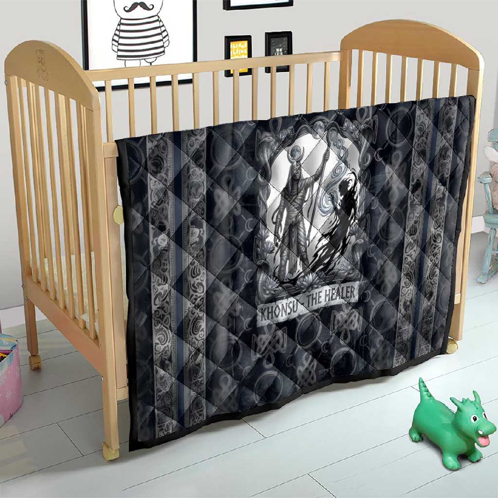Khonsu Ancient Egyptian Quilt with Dark Celtic Knot Pattern, Baboon Guardian Symbol, and Moon Healer Motif - Wonder Print Shop