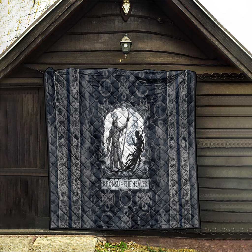 Khonsu Ancient Egyptian Quilt with Dark Celtic Knot Pattern, Baboon Guardian Symbol, and Moon Healer Motif - Wonder Print Shop