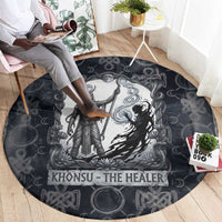 Khonsu Ancient Egyptian Round Carpet with Dark Celtic Knot Pattern, Baboon Guardian Symbol, and Moon Healer Motif - Wonder Print Shop