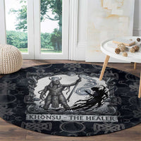 Khonsu Ancient Egyptian Round Carpet with Dark Celtic Knot Pattern, Baboon Guardian Symbol, and Moon Healer Motif - Wonder Print Shop