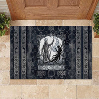 Khonsu Ancient Egyptian Rubber Doormat with Dark Celtic Knot Pattern, Baboon Guardian Symbol, and Moon Healer Motif - Wonder Print Shop