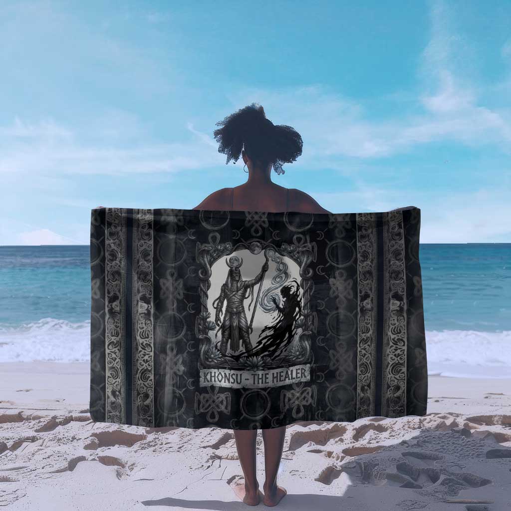 Khonsu Ancient Egyptian Sarong with Dark Celtic Knot Pattern, Baboon Guardian Symbol, and Moon Healer Motif - Wonder Print Shop