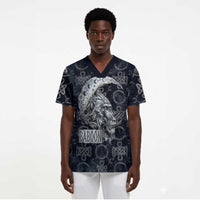 Khonsu Ancient Egyptian Scrub Top with Dark Celtic Knot Pattern, Baboon Guardian Symbol, and Moon Healer Motif - Wonder Print Shop