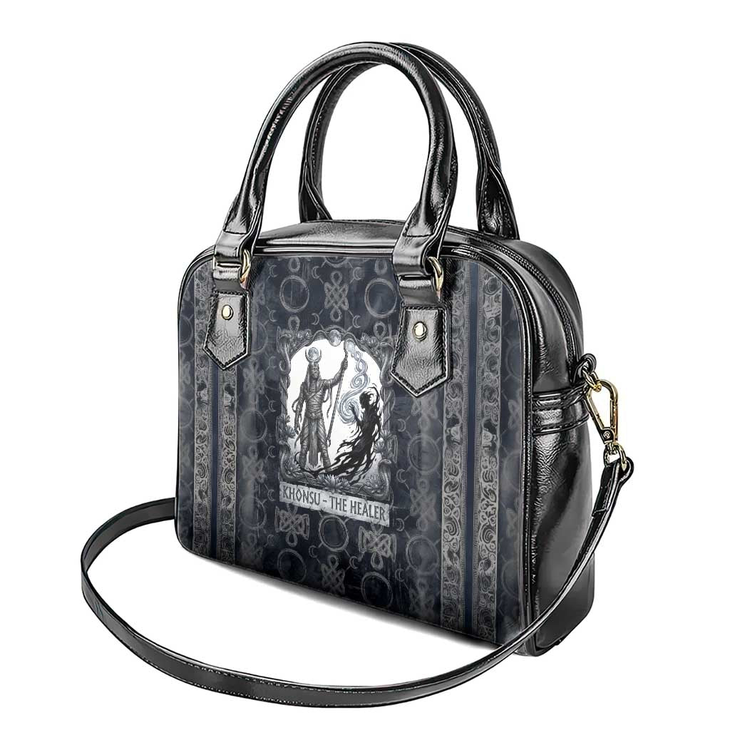 Khonsu Ancient Egyptian Shoulder Handbag with Dark Celtic Knot Pattern, Baboon Guardian Symbol, and Moon Healer Motif - Wonder Print Shop