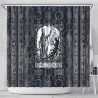 Khonsu Ancient Egyptian Shower Curtain with Dark Celtic Knot Pattern, Baboon Guardian Symbol, and Moon Healer Motif - Wonder Print Shop