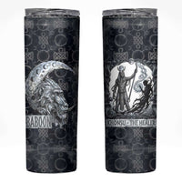 Khonsu Ancient Egyptian Skinny Tumbler with Dark Celtic Knot Pattern, Baboon Guardian Symbol, and Moon Healer Motif - Wonder Print Shop