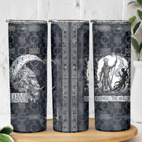 Khonsu Ancient Egyptian Skinny Tumbler with Dark Celtic Knot Pattern, Baboon Guardian Symbol, and Moon Healer Motif - Wonder Print Shop