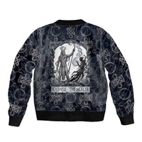 Khonsu Ancient Egyptian Sleeve Zip Bomber Jacket with Dark Celtic Knot Pattern, Baboon Guardian Symbol, and Moon Healer Motif - Wonder Print Shop