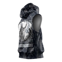 Khonsu Ancient Egyptian Sleeveless Hoodie with Dark Celtic Knot Pattern, Baboon Guardian Symbol, and Moon Healer Motif - Wonder Print Shop