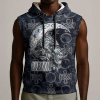 Khonsu Ancient Egyptian Sleeveless Hoodie with Dark Celtic Knot Pattern, Baboon Guardian Symbol, and Moon Healer Motif - Wonder Print Shop
