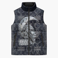 Khonsu Ancient Egyptian Sleeveless Puffer Jacket with Dark Celtic Knot Pattern, Baboon Guardian Symbol, and Moon Healer Motif - Wonder Print Shop