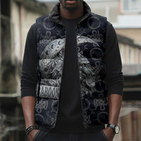 Khonsu Ancient Egyptian Sleeveless Puffer Jacket with Dark Celtic Knot Pattern, Baboon Guardian Symbol, and Moon Healer Motif - Wonder Print Shop