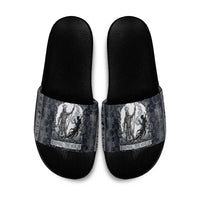 Khonsu Ancient Egyptian Slide Sandals with Dark Celtic Knot Pattern, Baboon Guardian Symbol, and Moon Healer Motif - Wonder Print Shop