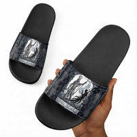 Khonsu Ancient Egyptian Slide Sandals with Dark Celtic Knot Pattern, Baboon Guardian Symbol, and Moon Healer Motif - Wonder Print Shop