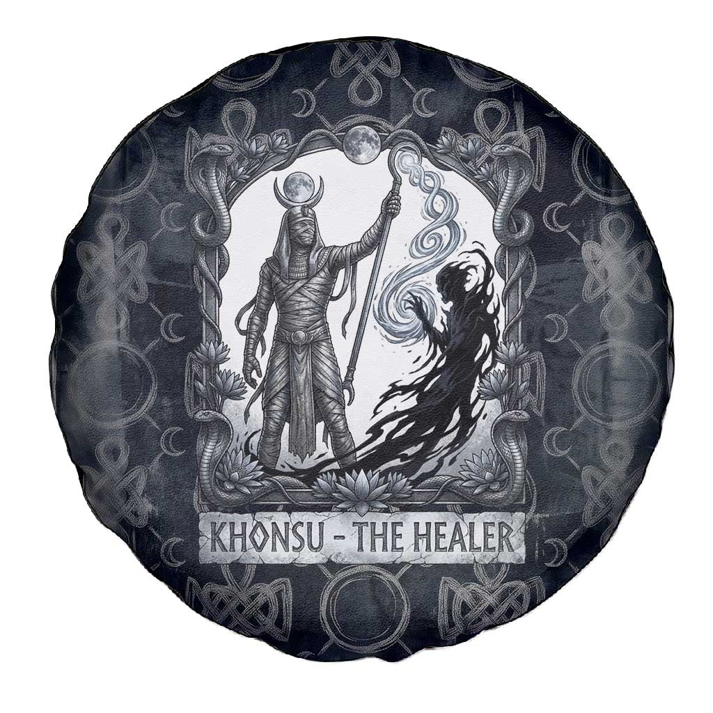 Khonsu Ancient Egyptian Spare Tire Cover with Dark Celtic Knot Pattern, Baboon Guardian Symbol, and Moon Healer Motif - Wonder Print Shop