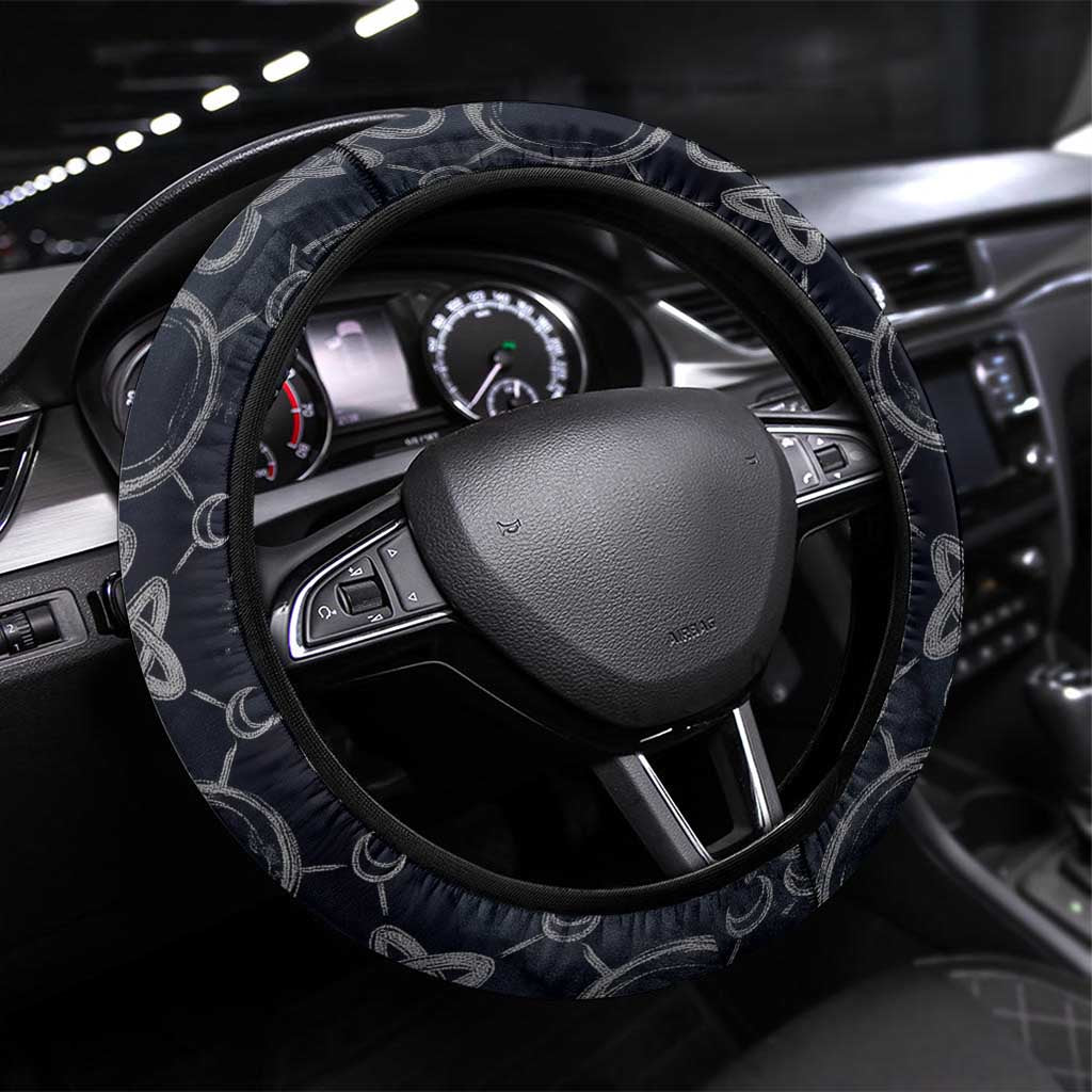 Khonsu Ancient Egyptian Steering Wheel Cover with Dark Celtic Knot Pattern, Baboon Guardian Symbol, and Moon Healer Motif - Wonder Print Shop
