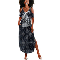 Khonsu Ancient Egyptian Summer Maxi Dress with Dark Celtic Knot Pattern, Baboon Guardian Symbol, and Moon Healer Motif - Wonder Print Shop