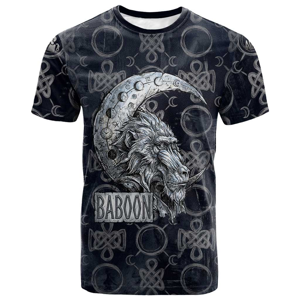 Khonsu Ancient Egyptian T shirt with Dark Celtic Knot Pattern, Baboon Guardian Symbol, and Moon Healer Motif - Wonder Print Shop