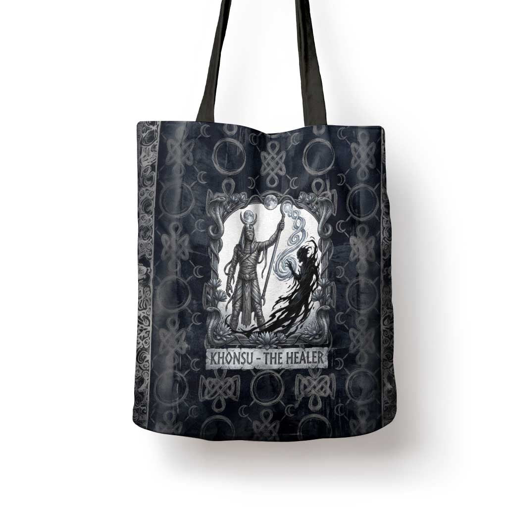 Khonsu Ancient Egyptian Tote Bag with Dark Celtic Knot Pattern, Baboon Guardian Symbol, and Moon Healer Motif - Wonder Print Shop