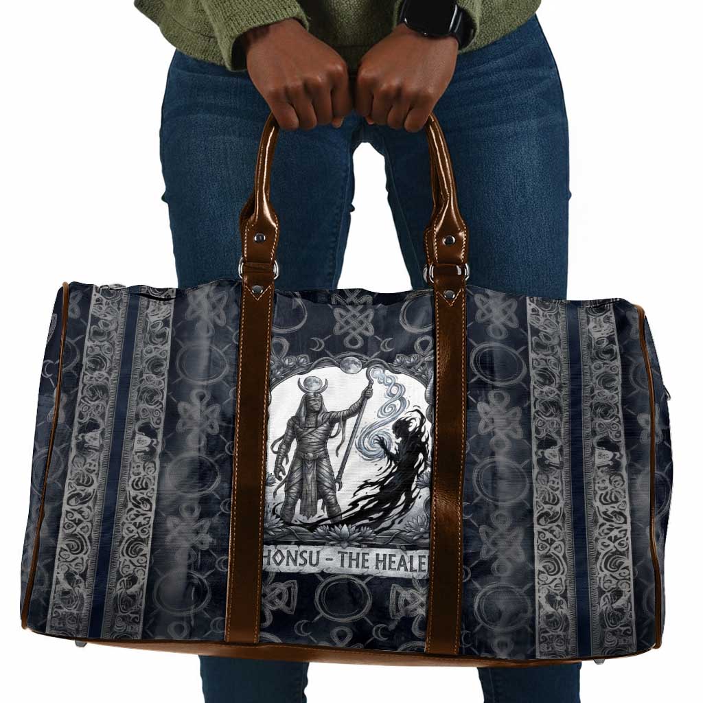 Khonsu Ancient Egyptian Travel Bag with Dark Celtic Knot Pattern, Baboon Guardian Symbol, and Moon Healer Motif - Wonder Print Shop