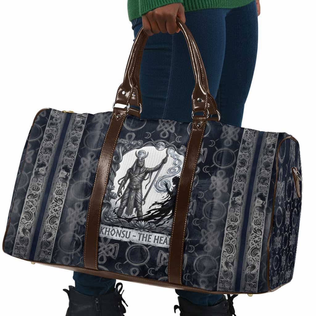 Khonsu Ancient Egyptian Travel Bag with Dark Celtic Knot Pattern, Baboon Guardian Symbol, and Moon Healer Motif - Wonder Print Shop