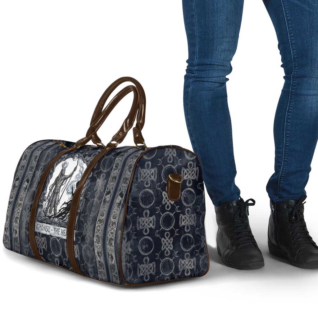 Khonsu Ancient Egyptian Travel Bag with Dark Celtic Knot Pattern, Baboon Guardian Symbol, and Moon Healer Motif - Wonder Print Shop