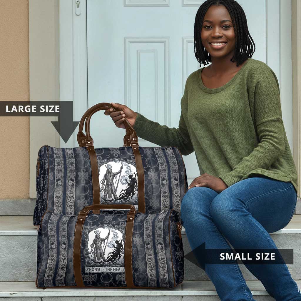 Khonsu Ancient Egyptian Travel Bag with Dark Celtic Knot Pattern, Baboon Guardian Symbol, and Moon Healer Motif - Wonder Print Shop
