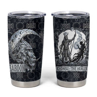 Khonsu Ancient Egyptian Tumbler Cup with Dark Celtic Knot Pattern, Baboon Guardian Symbol, and Moon Healer Motif - Wonder Print Shop