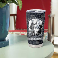 Khonsu Ancient Egyptian Tumbler Cup with Dark Celtic Knot Pattern, Baboon Guardian Symbol, and Moon Healer Motif - Wonder Print Shop